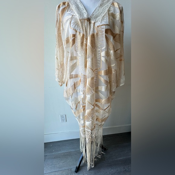 NWT Jen’s Pirate Bootie Gold & Cream Kaftan/Cover-Up Size M/L - Picture 2 of 4